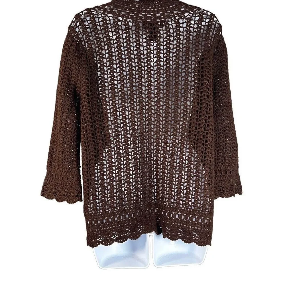 Jones New York Signature Women's Cardigan Sweater Knitted Cover Up Brown Medium